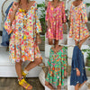 Summer Women Boho Floral Long Sleeve Dress Holiday Beach Shirt Dress Ladies Print Mini Dress Plus Size S-5XL