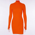 Women's turtleneck Solid Color Dress with Long sleeves Ms. Hip Close-Fitting Dress