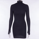Women's turtleneck Solid Color Dress with Long sleeves Ms. Hip Close-Fitting Dress