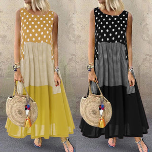 Bohemian Printed Maxi Dress Women's Ruffle Sundress 2020 ZANZEA Casual Sleeveless Polka Dot Tank Vestidos Female Patchwork Robe