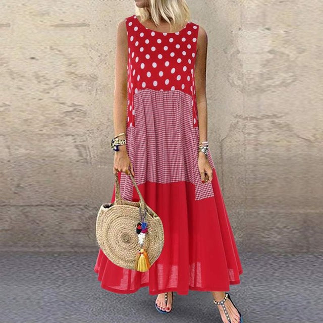 Bohemian Printed Maxi Dress Women's Ruffle Sundress 2020 ZANZEA Casual Sleeveless Polka Dot Tank Vestidos Female Patchwork Robe