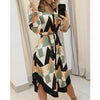 Geometric Casual Stright New Dress Women's Long Shirt Dress Wave Print Long Sleeve Casual Holiday Midi Ladies Dress Hot