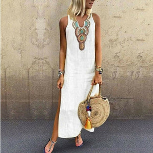 Laamei 2020 Summer Women's Long Dresse Fashion Casual Sleevelesss Maxi Dress Sundress V-Neck Party Dress Bohemian Dress Vestido