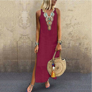 Laamei 2020 Summer Women's Long Dresse Fashion Casual Sleevelesss Maxi Dress Sundress V-Neck Party Dress Bohemian Dress Vestido