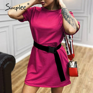 Simplee Casual solid new women's dress including belt solid color home loose sports fashion leisure dresses summer 2020