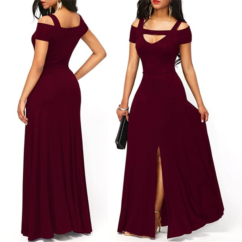 Hot Women's Dresses Casual Long Maxi Evening Party Beach Long Dress Solid Wine Red Black Square Collar Summer Costume