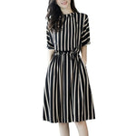 Fashion Women's New Elegant Striped Retro Dress Vertical Stripes Dress Female Summer Korean version