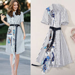 Kate Middleton High-Quality 2020 Summer New Women'S Party Casual Workplace Elegant Chic Striped Print Stitching Fashion Dress